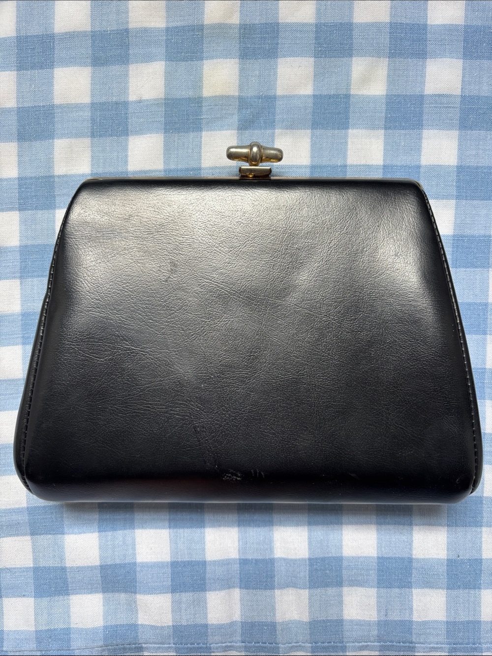 Vintage Black Leather Kiss-Lock Clutch